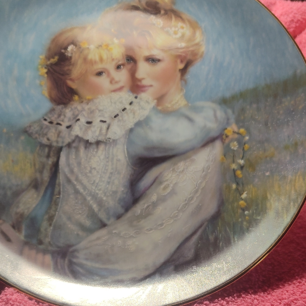 Blue Mother and Child Decorative Porcelain Plate
